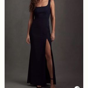 BHLDN Ashlynn Square-Neck Crepe High-Slit Gown
